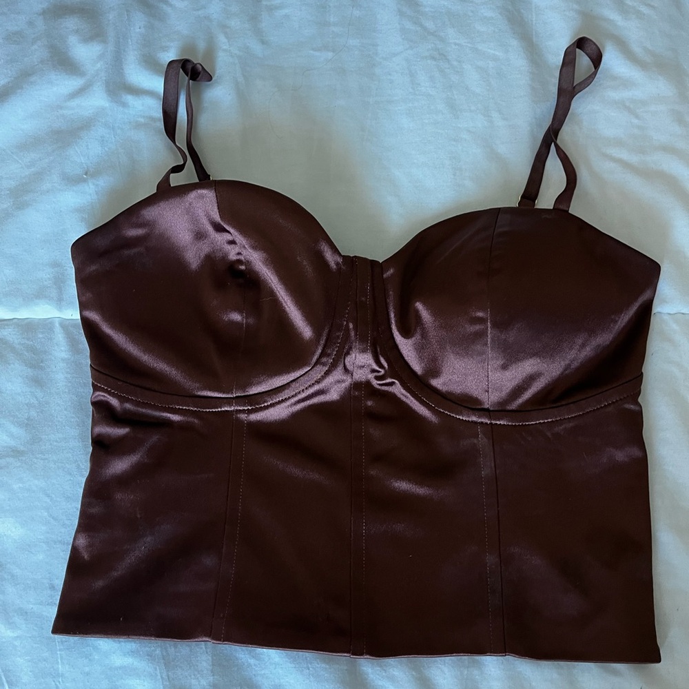 Express Chocolate Satin Bustier Top